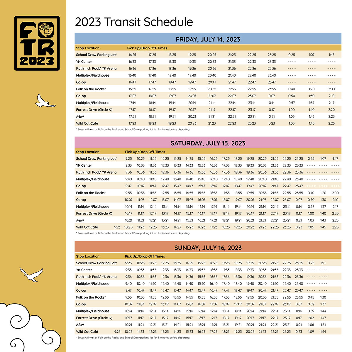 FOTR bus schedule